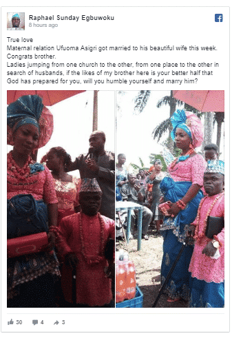 Image result for dwarf identified as Ufuoma Asigiri recently tied the know traditionally with his beautiful bride and they have since gone viral on the internet.