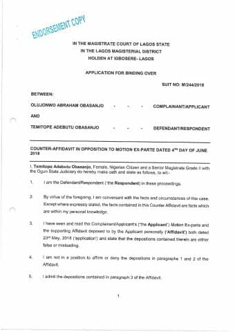 Obasanjo v. Obansanjo Counter Affidavit in Opposition to Application For Binding Over as filed page 001