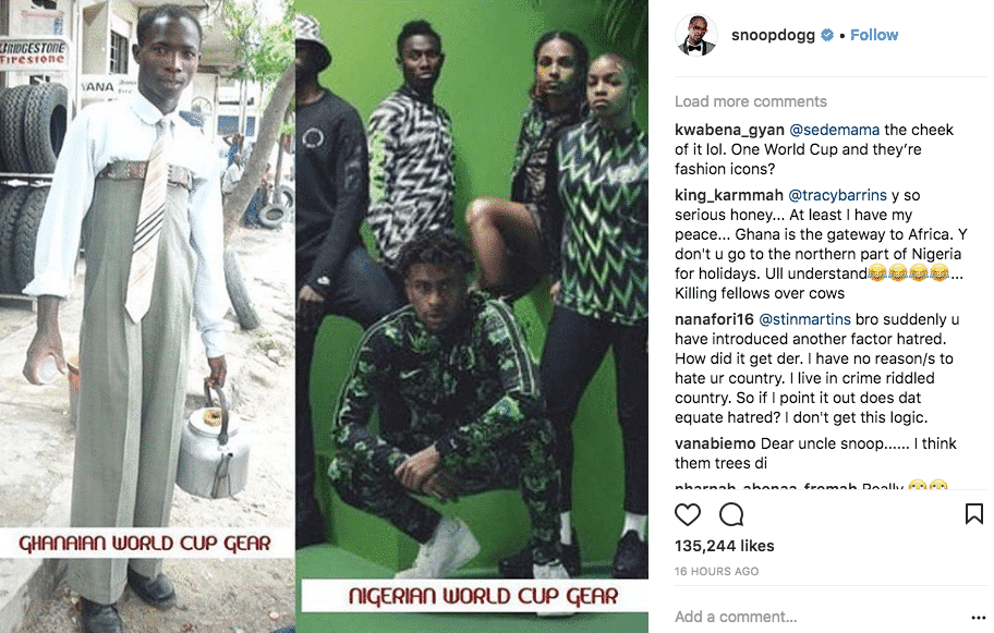 Snoop Dogg Mocks Ghanaians For Not Qualifying For World Cup & Praises Super Eagles' World Cup Kits %Post Title