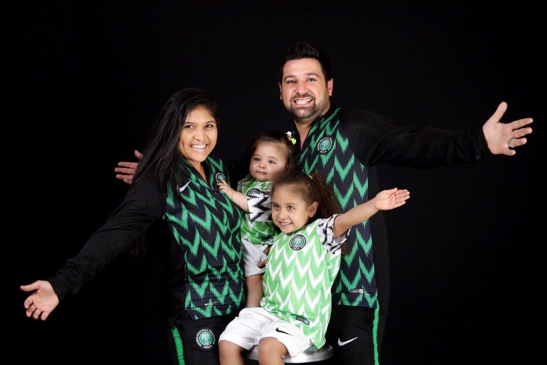 Beautiful Photos Of Oyinbo Couple & Their Kids Rocking The Super Eagles Kits Went Viral On Internet %Post Title