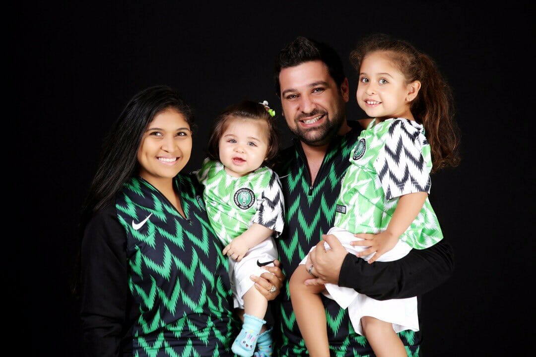 Beautiful Photos Of Oyinbo Couple & Their Kids Rocking The Super Eagles Kits Went Viral On Internet %Post Title