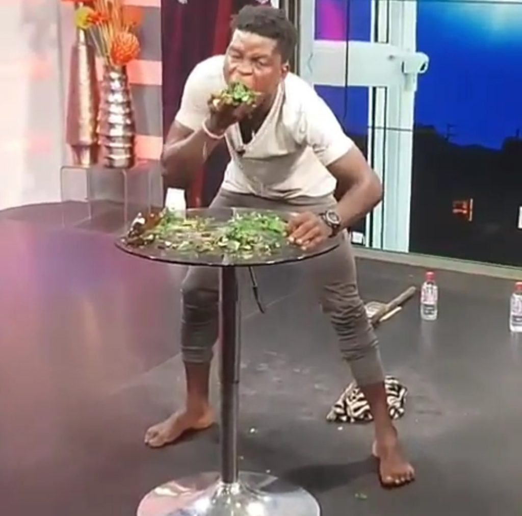 Ghanaian man eats broken bottles